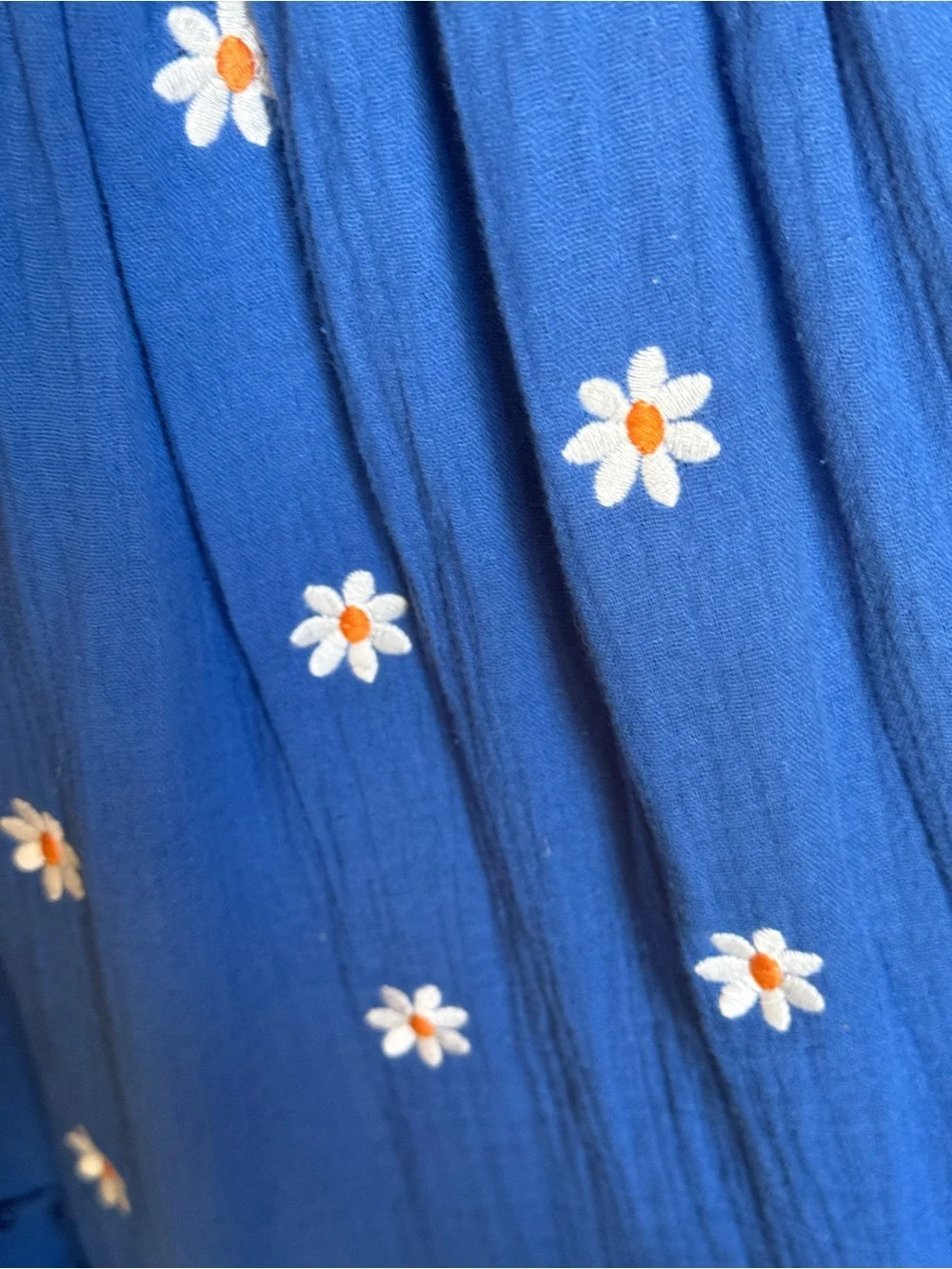 Free People Royal Blue Maxi Prairie Dress with White Daisy Embroidery